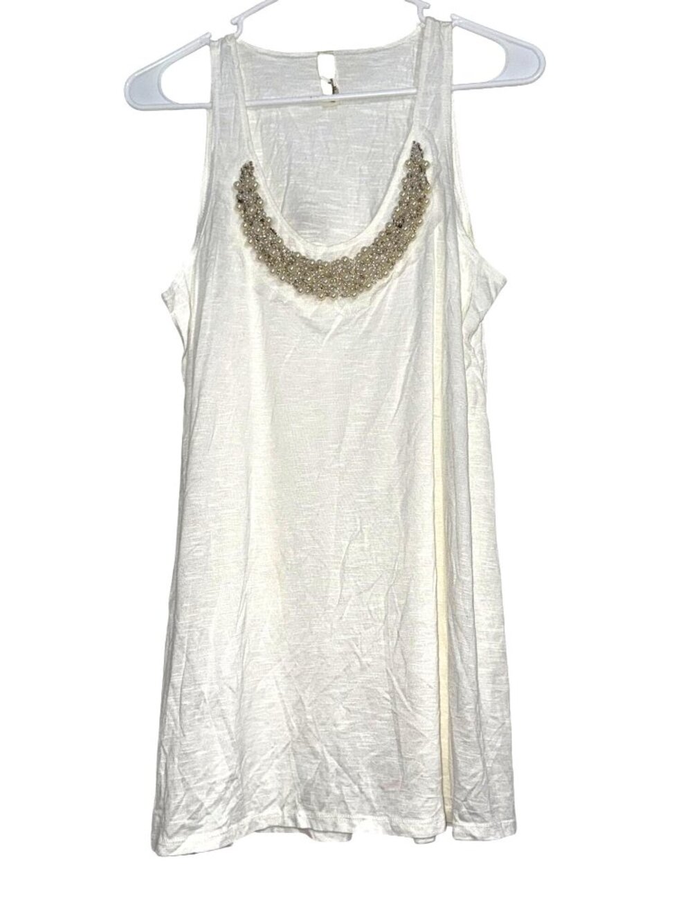 Lovappella White Sleeveless Top With Pearl & Bead Embellishment Size Large